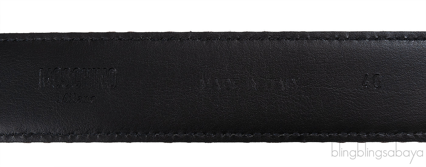 Moschino Brown Jacquard Metallic Logo Buckle Belt