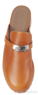Hermes Carlota Brown Leather Mules