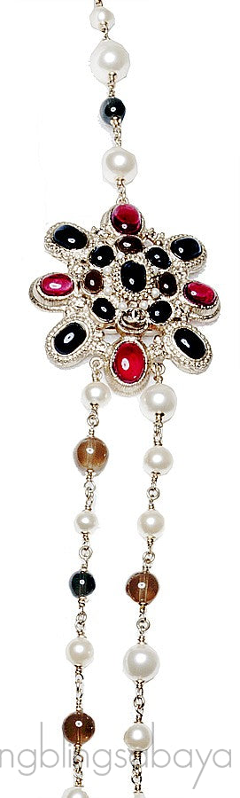 Multi-Color Stones & Pearl Long Neck.