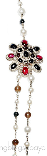 Multi-Color Stones & Pearl Long Neck.