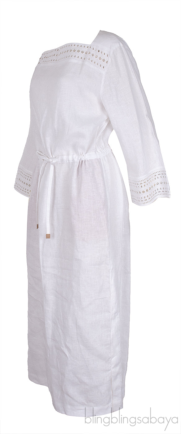 Norlia White Linen Midi Dress
