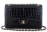 Black Patent Crocodile Flap Bag