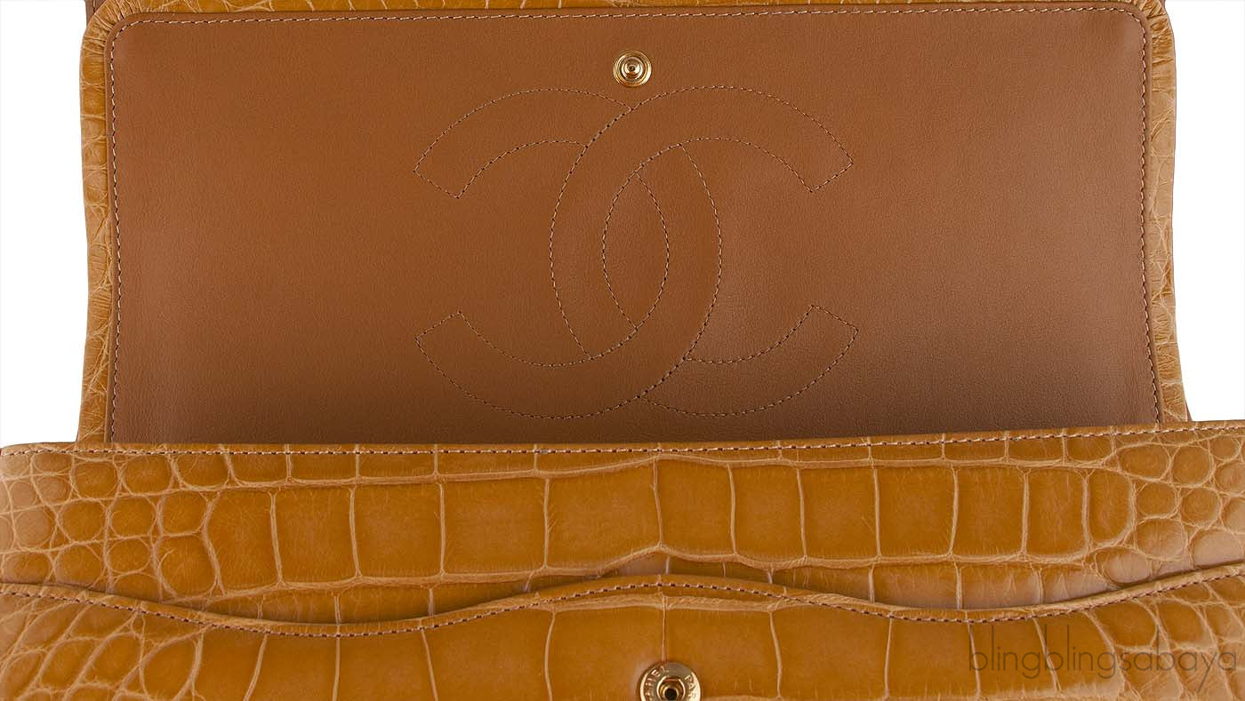 Camel Brown Crocodile Jumbo Flap Bag
