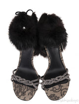 Lace and Fur Crystal Slingback Sandals