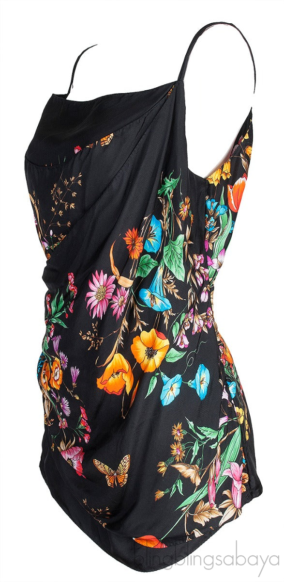 Draped Silk Floral Print Cami