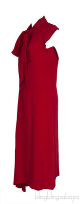 Red Bow Tie Neck Ruffle Trim Dress