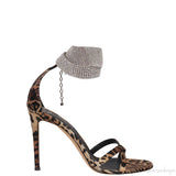 Leopard Print Satin Crystal Sandals