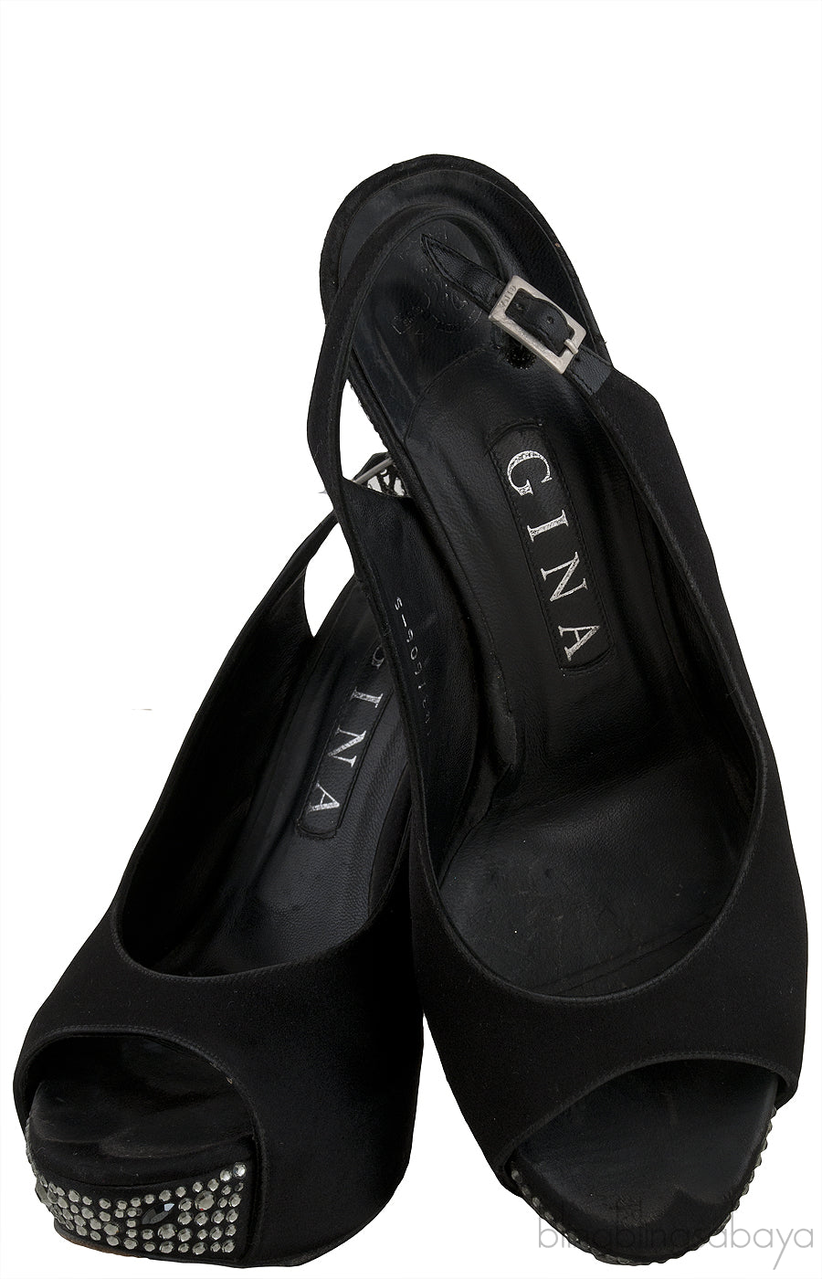 Black Slingback Peep Toe Sandals