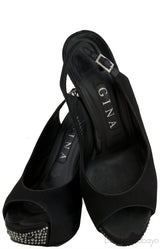 Black Slingback Peep Toe Sandals