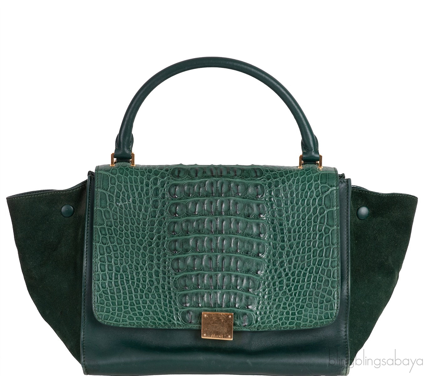 Trapeze Emerald Green Croc Embossed Shoulder Bag