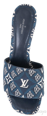 Blue Monogram Embroidered Mules