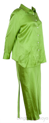 Lime Green Silk-satin Midi Shirt Dress