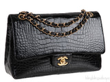 Vintage Black Patent Crocodile Medium Double Flap Bag GHW