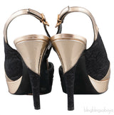Gold Leather Black Fabric Slingback