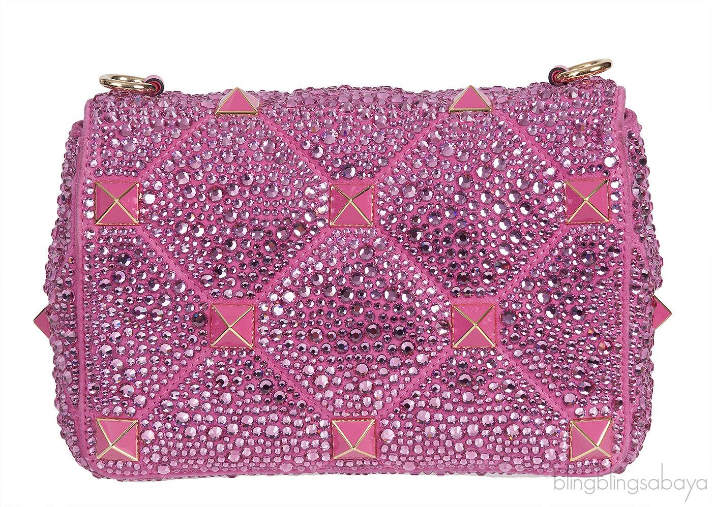 Fuchsia Pink Roman Stud Crystal-embellished Shoulder Bag