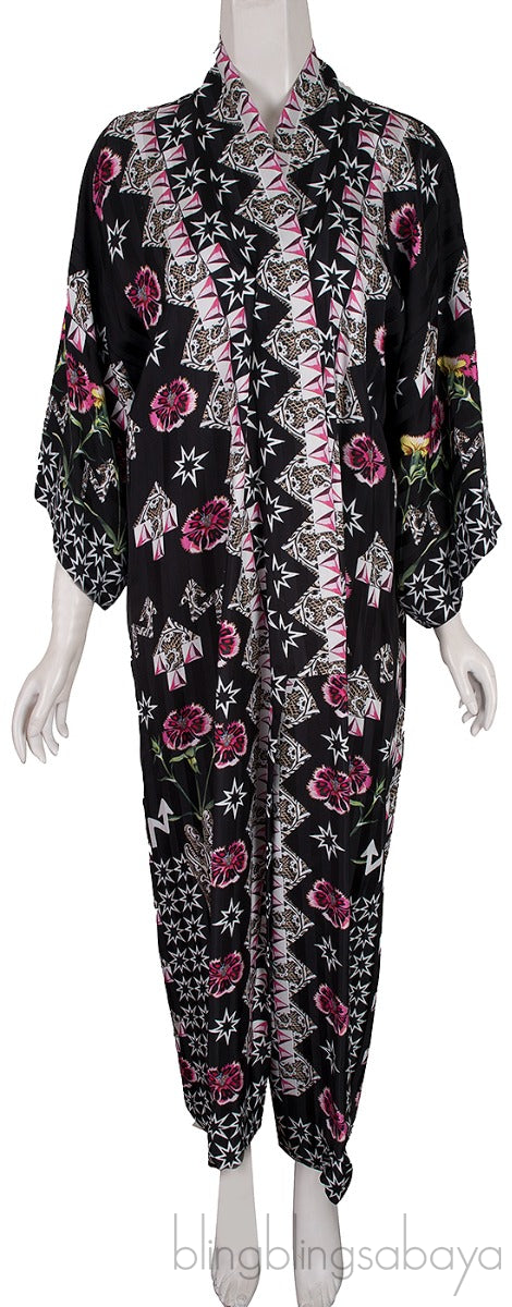 Flux Printed Black Kimono