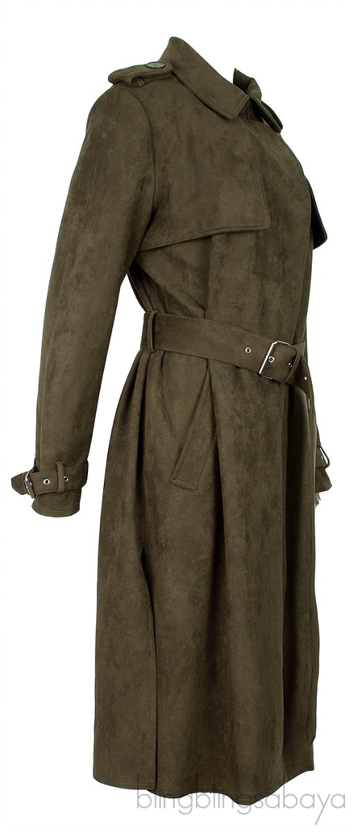 Dark Green Belted Trench Coat