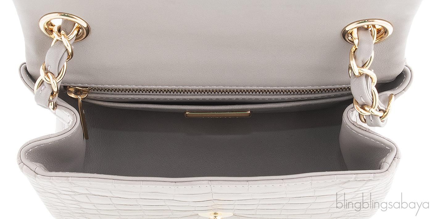 Grey Pearl Crocodile Mini Flap Bag