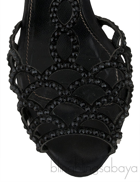 Black Crystal Slingback Sandals