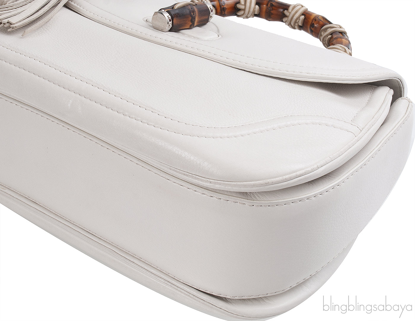 Gucci White Large Bamboo Top Handle Bag