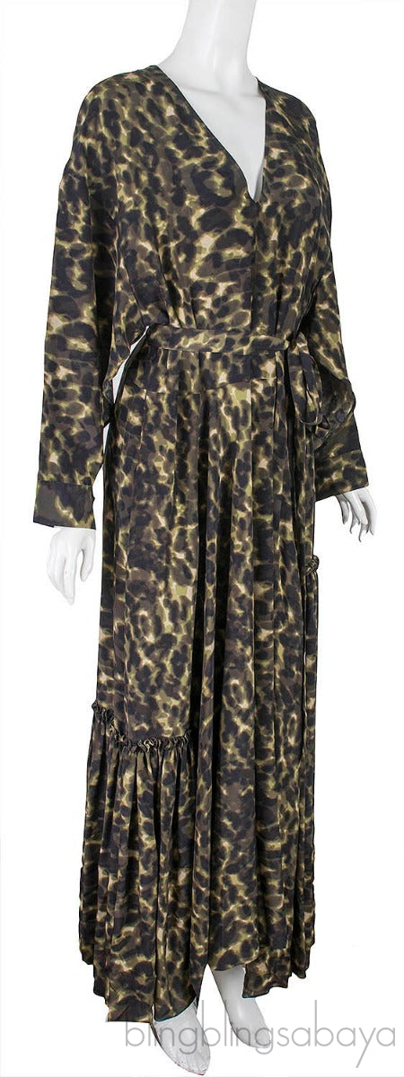 Leopard Print Dark Green Dress
