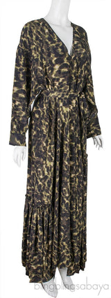 Leopard Print Dark Green Dress