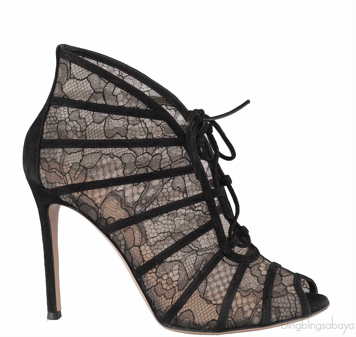 Floral Lace Mesh Lace-up Heels