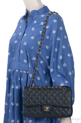 Classic Midnight Blue Medium Double Flap Bag GHW