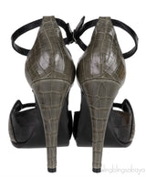 H Initial Black Bicolor Crocodile Heels
