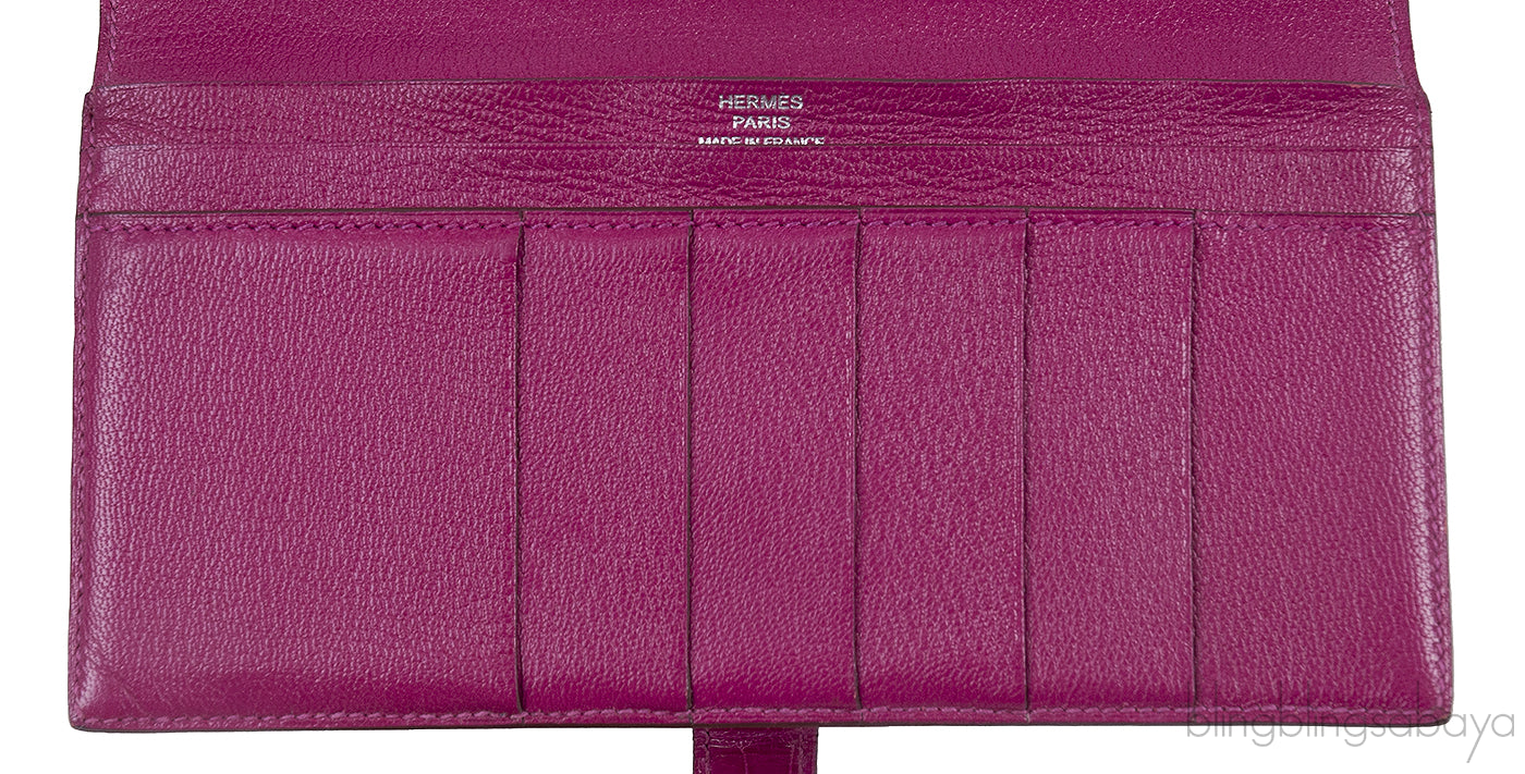 Hermes Bearn Rose Tyrien Crocodile Wallet