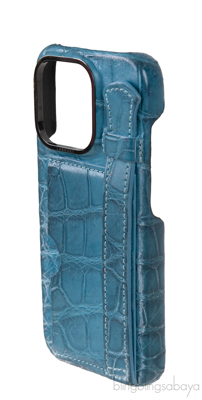 Card Holder Strap Iphone 15 Case Alligator Forest Green