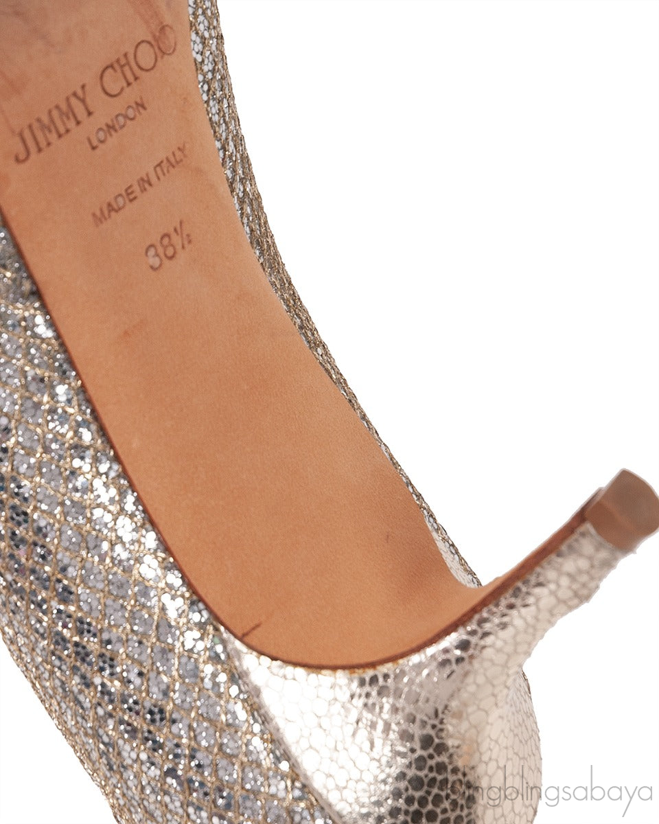 Silver Glittery Peep Toe Pump