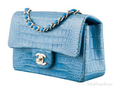 Light Blue Croc Mini Single Flap GHW