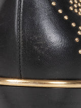 Black Leather Metal Beads Strappy Boots