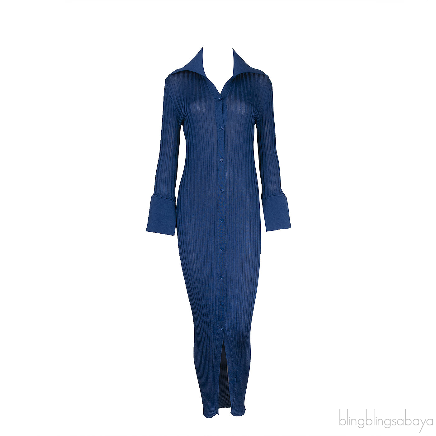 Blue Ribbed Knitted Dress