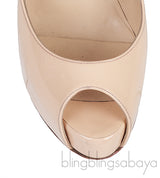 Beige Patent Peep Toe Heels