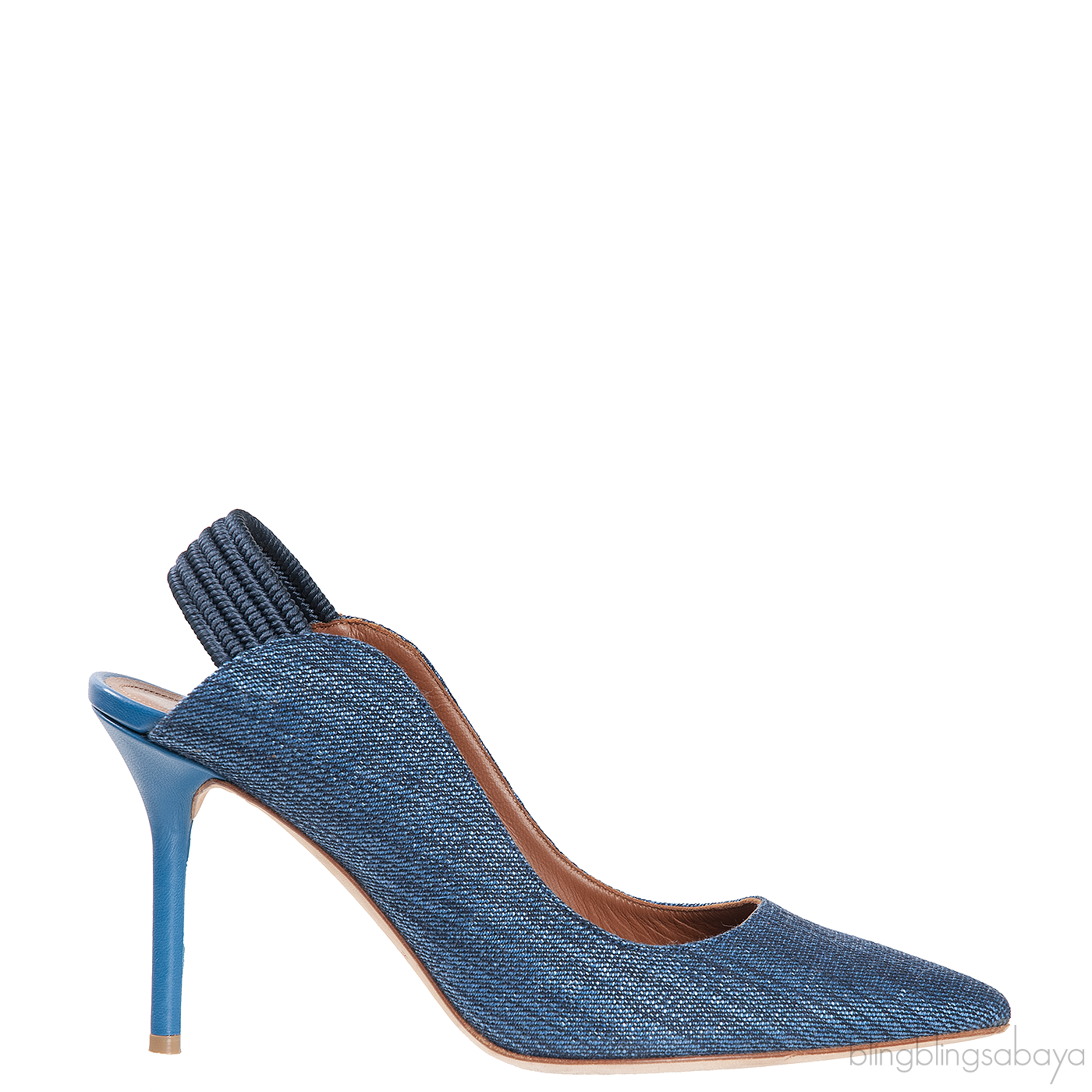 Malone Souliers Denim Pointed Toe Slingback Heels