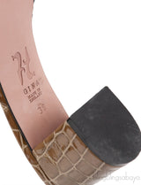 Moss Green Croc Embossed Crystal Heeled Sandals