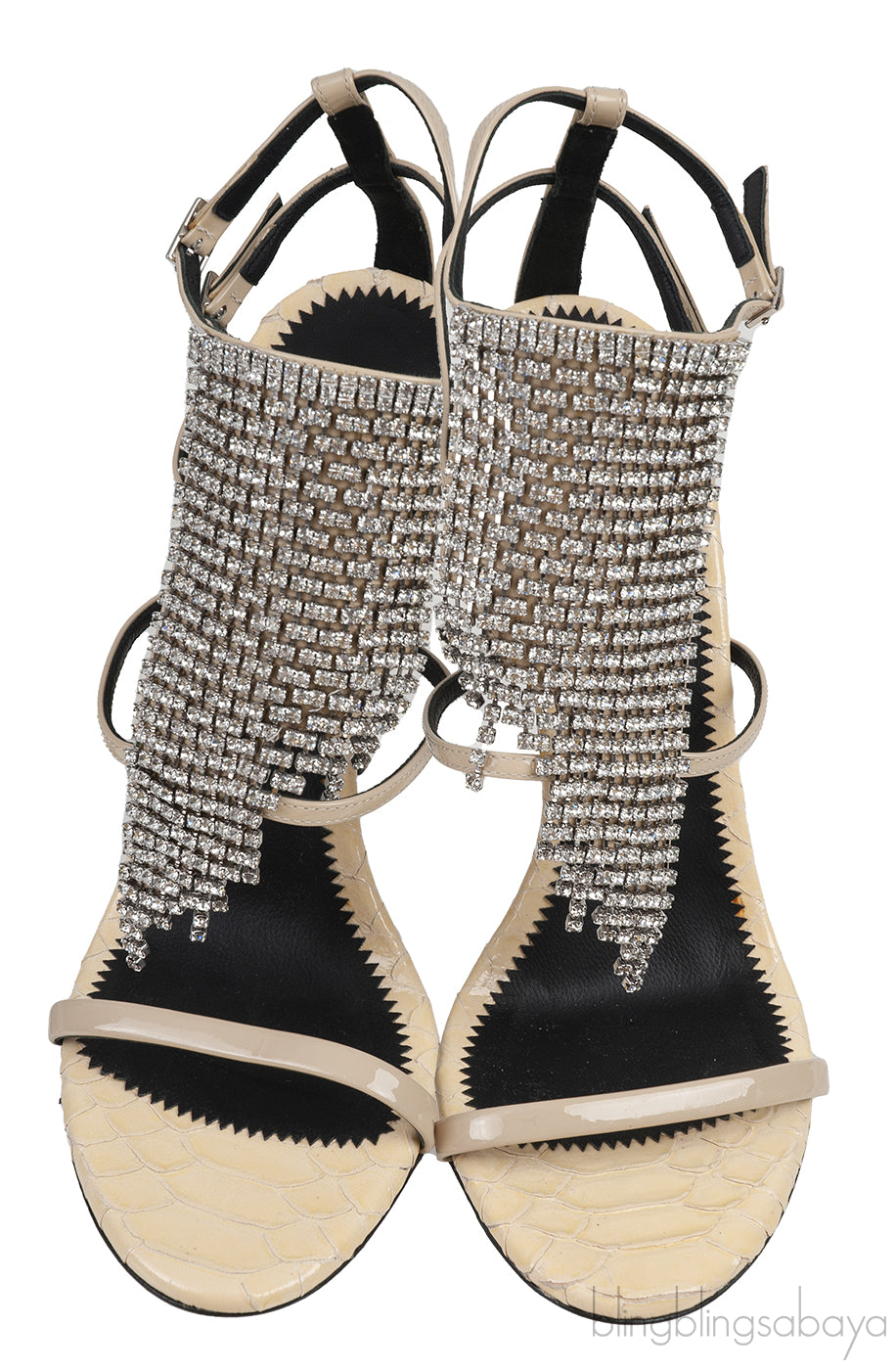 Giuseppe Zanotti Python Embossed Beige Crystal Sandals