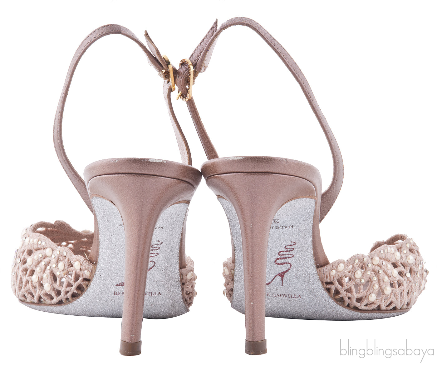 Embellished Crochet Satin Slingback