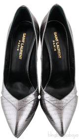 Yves Saint Laurent Gun Metal Lizard Print Pointed Pump
