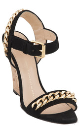 Black Suede Chain Wedge Sandals
