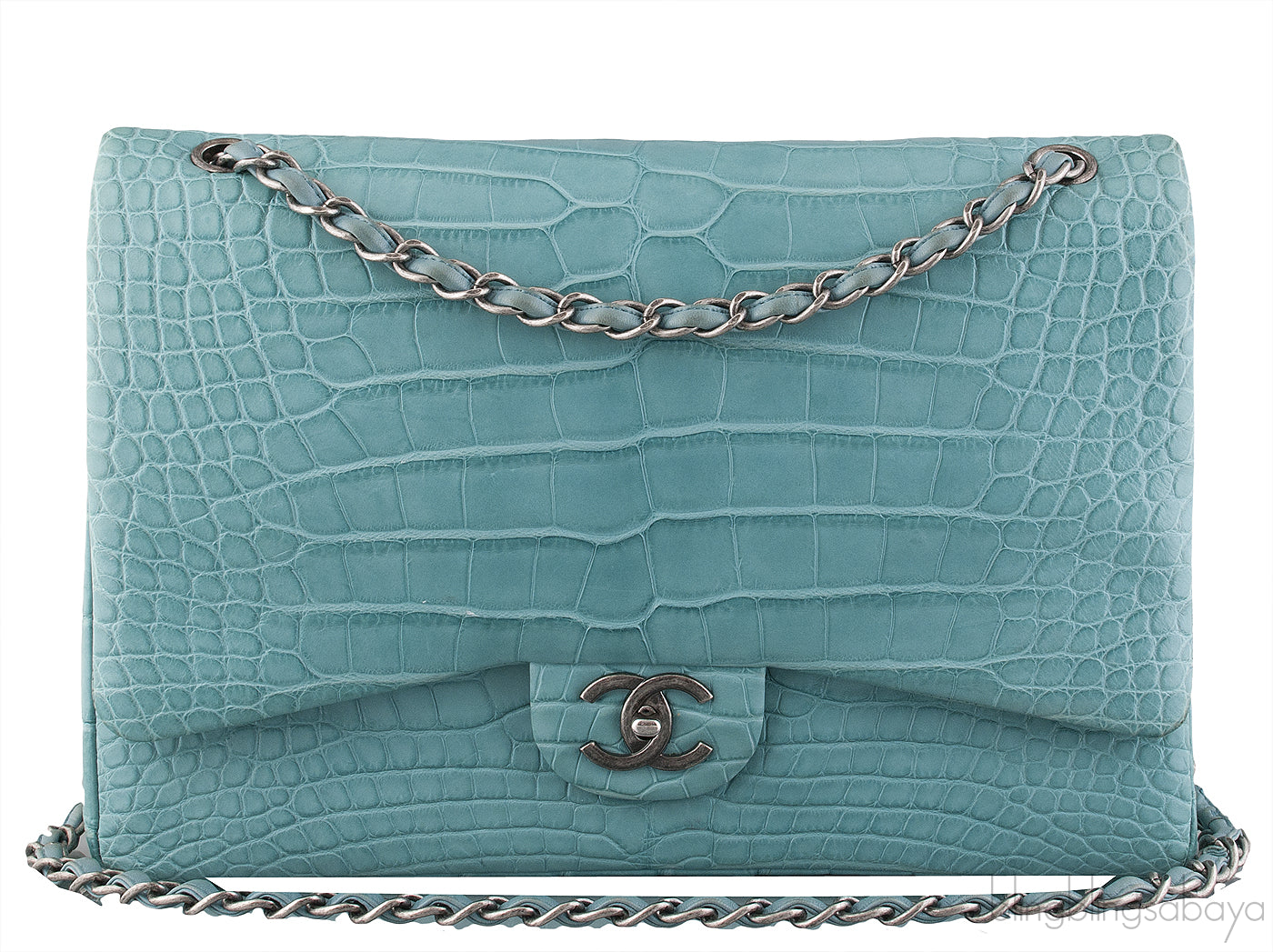 Turquoise Maxi Crocodile Flap Bag
