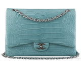 Turquoise Maxi Crocodile Flap Bag