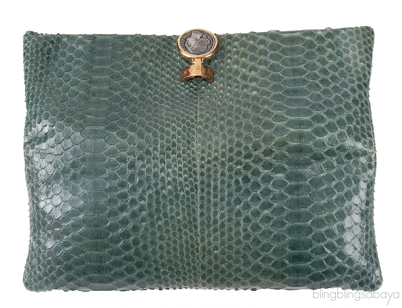 Green Python Monete Fold-over Clutch