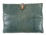 Green Python Monete Fold-over Clutch