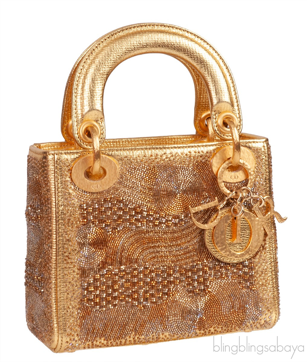 Lady Dior Mini Gold Bead Embellished Bag