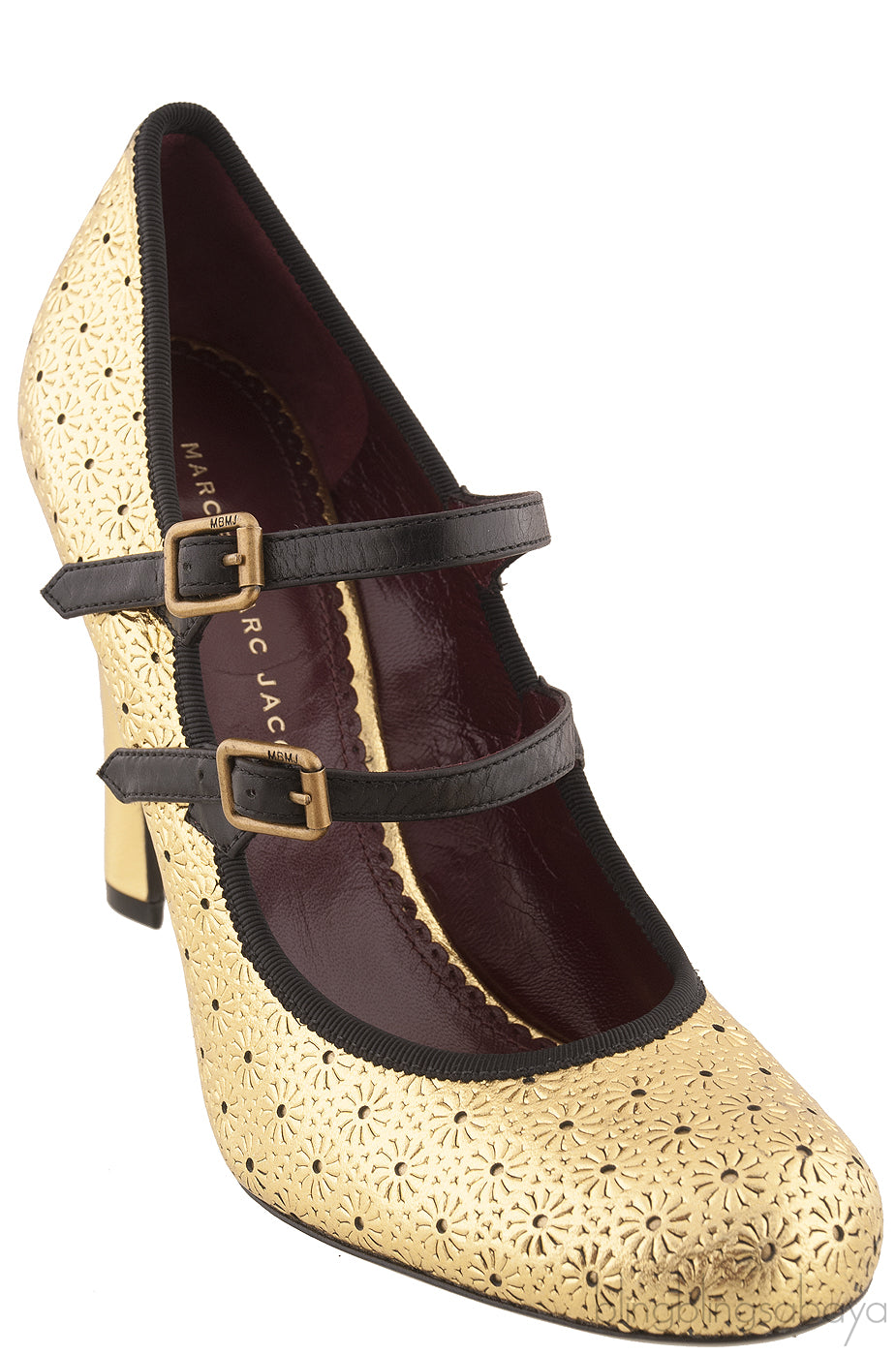 Gold Perforated Black Trim Heels
