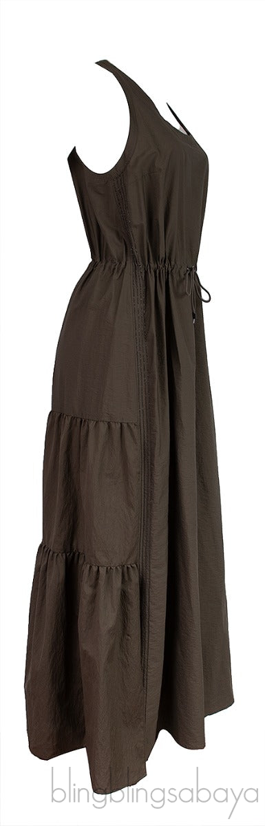 Army Green Cotton Blend Maxi Dress