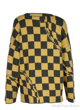 Yellow & Grey Check Knitted  Sweatshirt